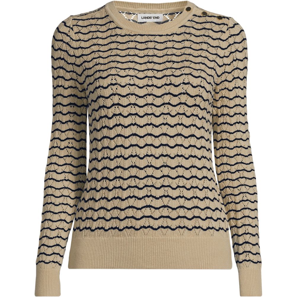 Women's Cotton Viscose Button Shoulder Modern Crew Sweater | Lands