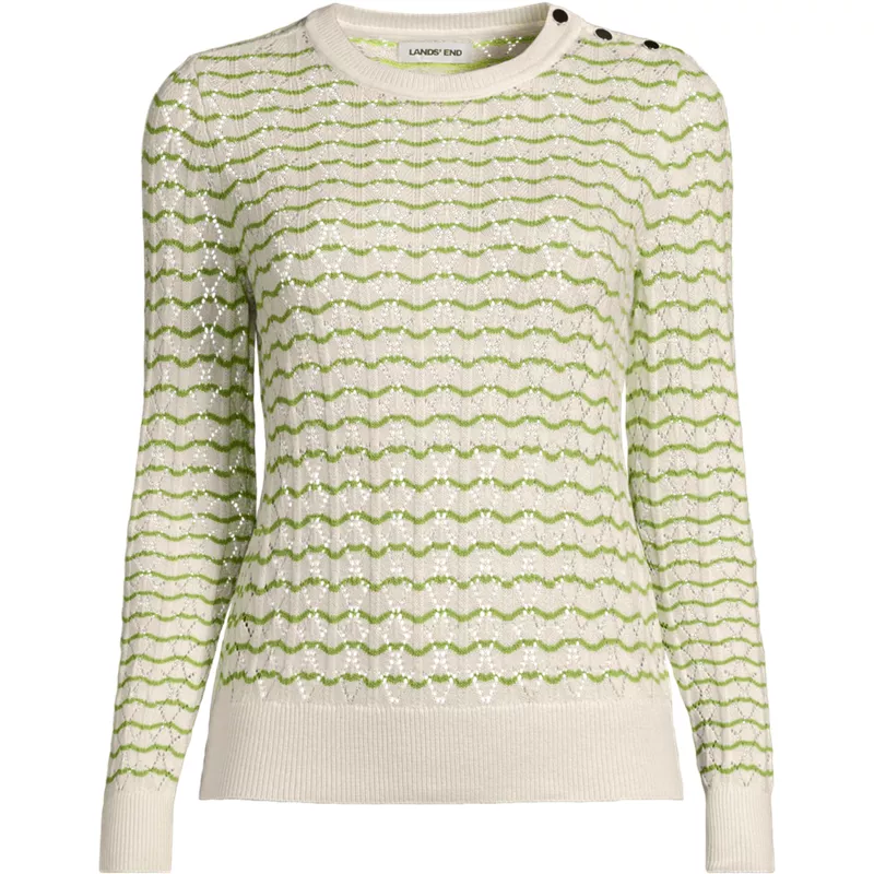 Women's Plus Size Cotton Viscose Button Shoulder Modern Crew Sweater, Front