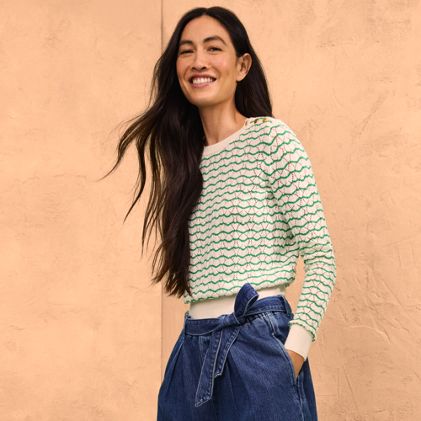 Women's Cotton Viscose Button Shoulder Modern Crew Sweater - primary