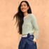 Women's Cotton Viscose Button Shoulder Modern Crew Sweater, alternative image