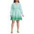 Women's Plus Size Long Sleeve Eyelet Mini Popover Dress, Front