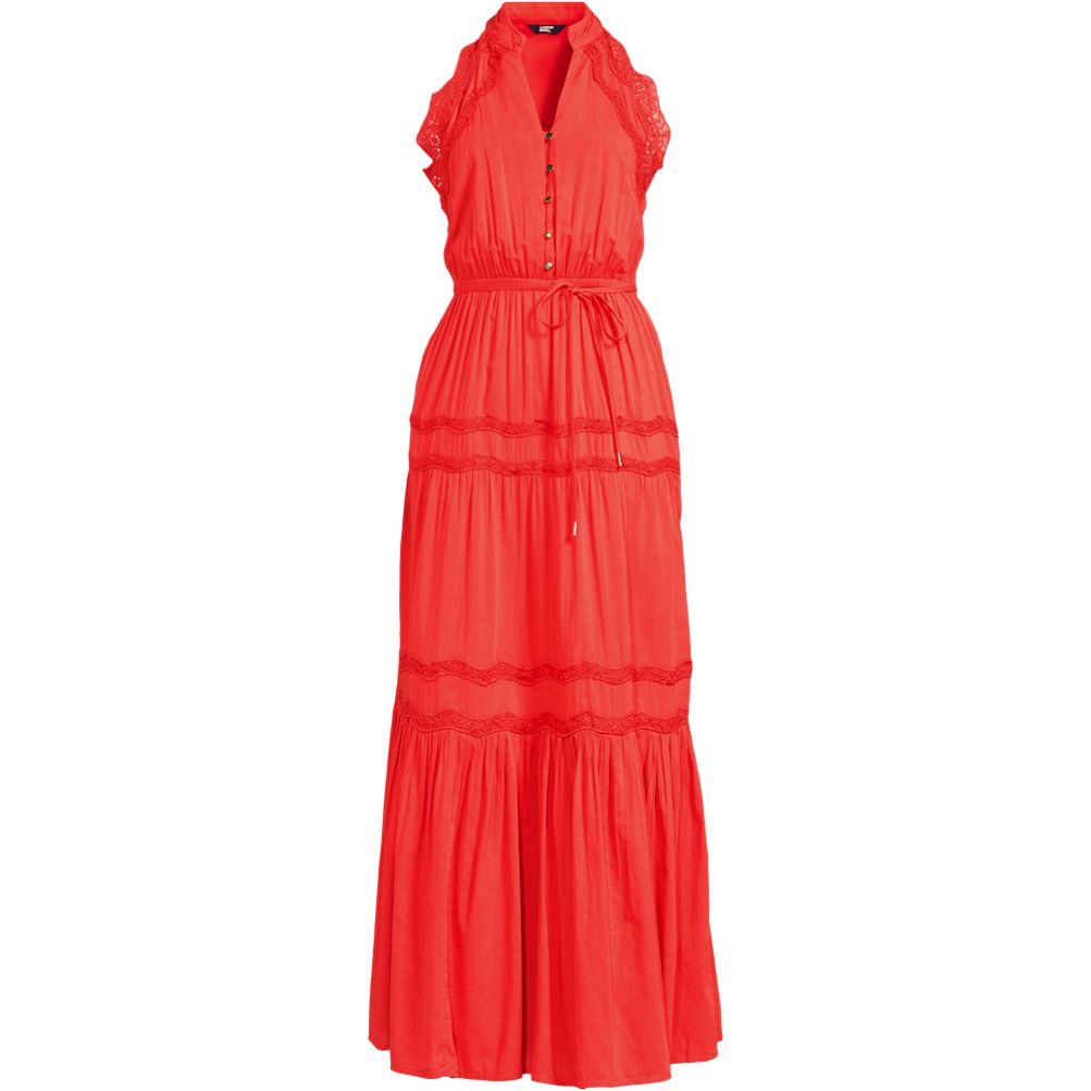 cotton voile halterneck full-length dress Women's Cotton Voile Halter Tiered Maxi Dress