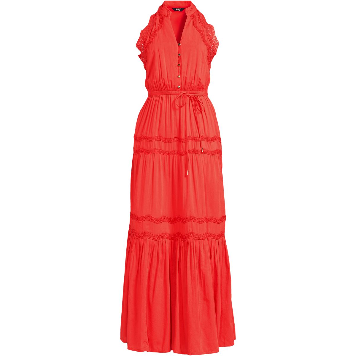 Women's Cotton Voile Halter Tiered Maxi Dress