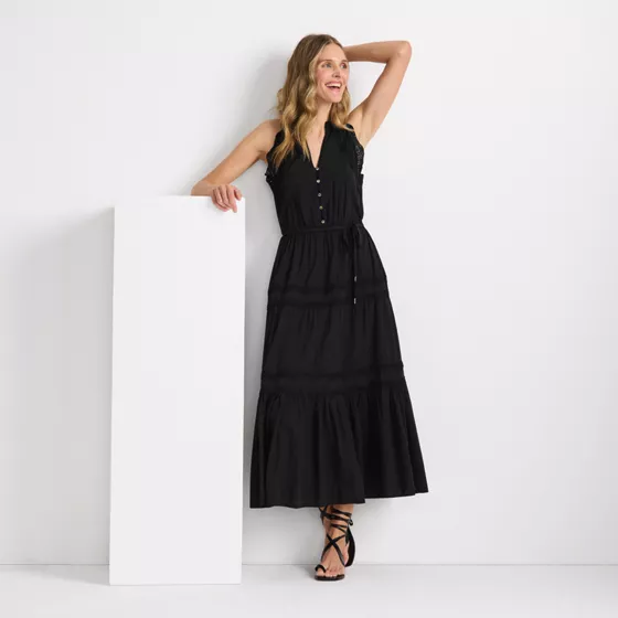 Women's Cotton Voile Halter Tiered Maxi Dress - primary