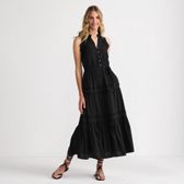 Women's Cotton Voile Halter Tiered Maxi Dress