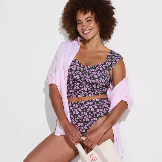 Women's Ruched Cap Sleeve Midkini Top - primary