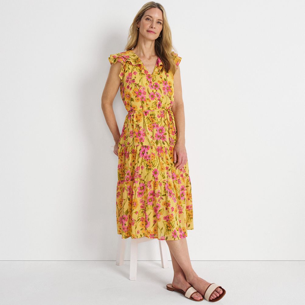 ワンピース Garden Party Ruffled Midi Dress Fanxing Women's Casual Summer Midi Dress Puffy Short Sleeve