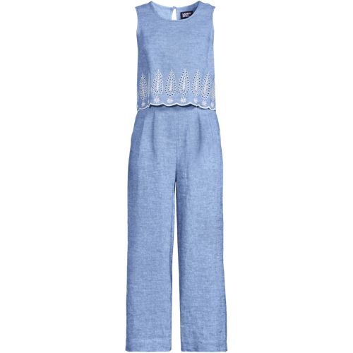 Women's Linen Sleeveless Embroidered Jumpsuit, Front