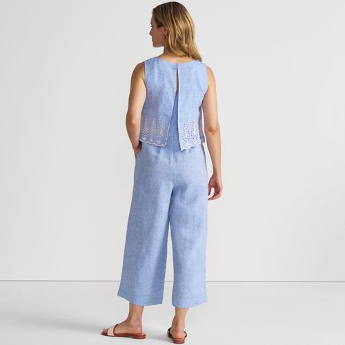 Women's Linen Sleeveless Embroidered Jumpsuit, Back