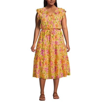 Women's Plus Size Ruffle Sleeve Chiffon Tiered Midi Dress - image 1