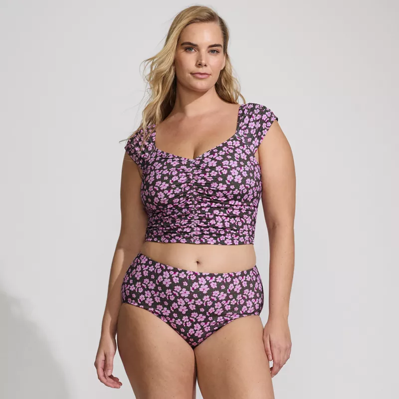 Women's Plus Size Ruched Cap Sleeve Midkini Top, Front