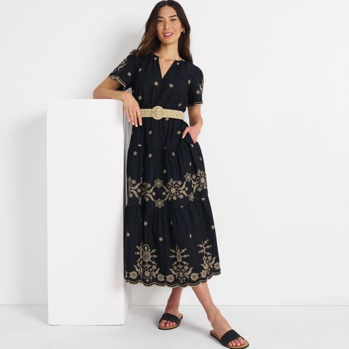 Women's Tiered Cotton Poplin Eyelet Maxi Dress