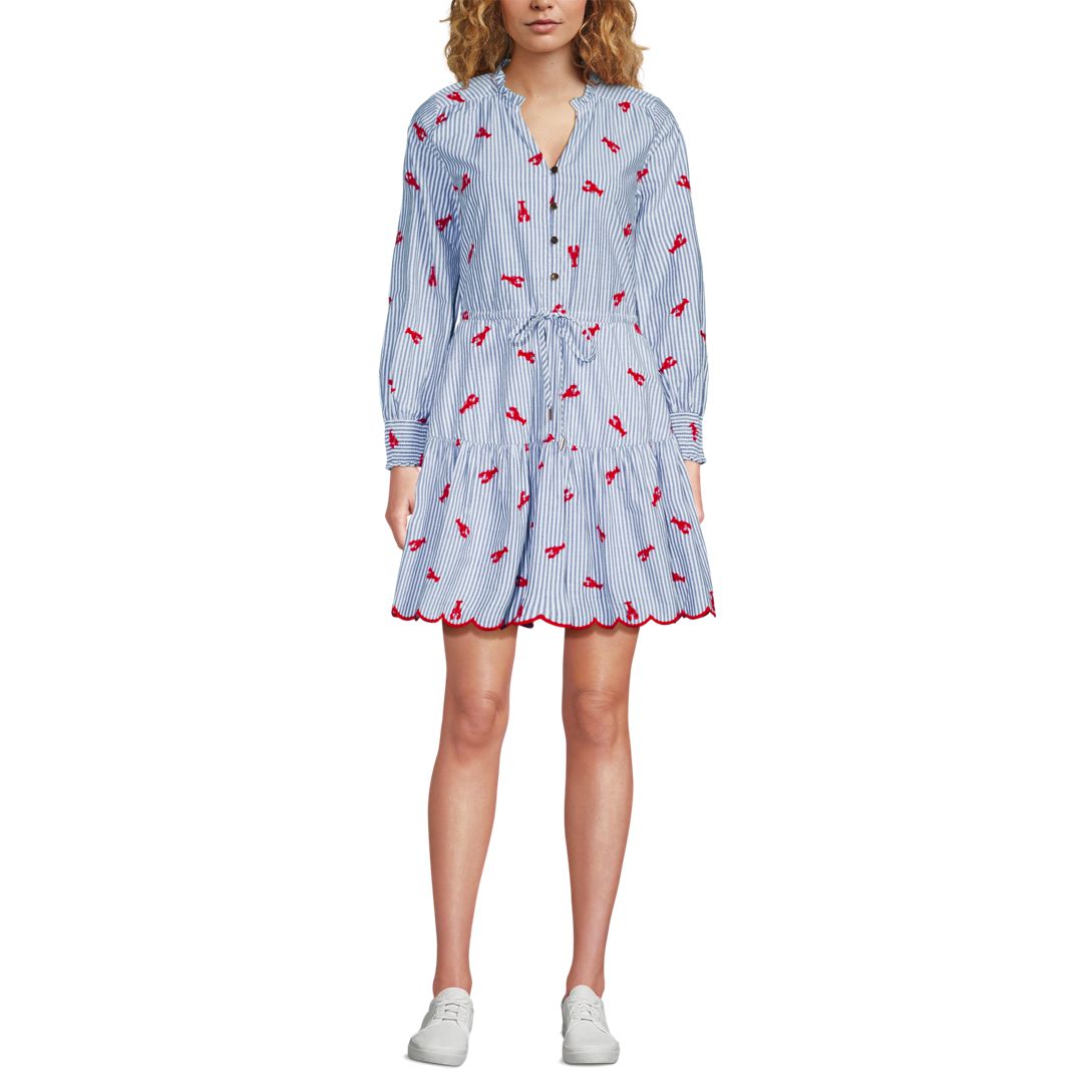 Women's Long Sleeve Eyelet Mini Popover Dress