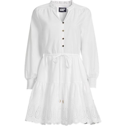 Eyelet Mini Dress, Women, size: 1XL, plus, White, Cotton, by Lands' End
