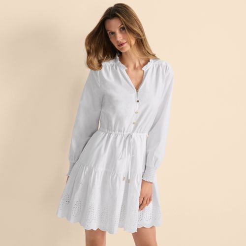 Women's Long Sleeve Eyelet Mini Popover Dress