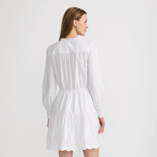 Women's Long Sleeve Eyelet Mini Popover Dress, Back