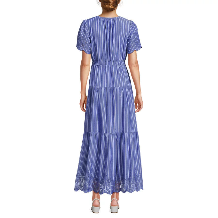 Women's Tiered Cotton Poplin Eyelet Maxi Dress view 4