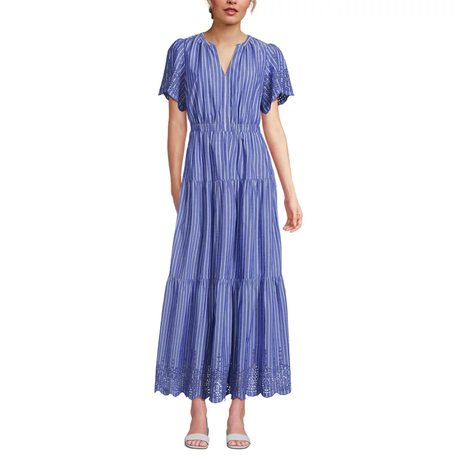 Women's Tiered Cotton Poplin Eyelet Maxi Dress view 5