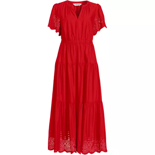 tiered knit maxi dress with eyelet trim Women's Cotton Poplin - Lands' End - Red 2026July