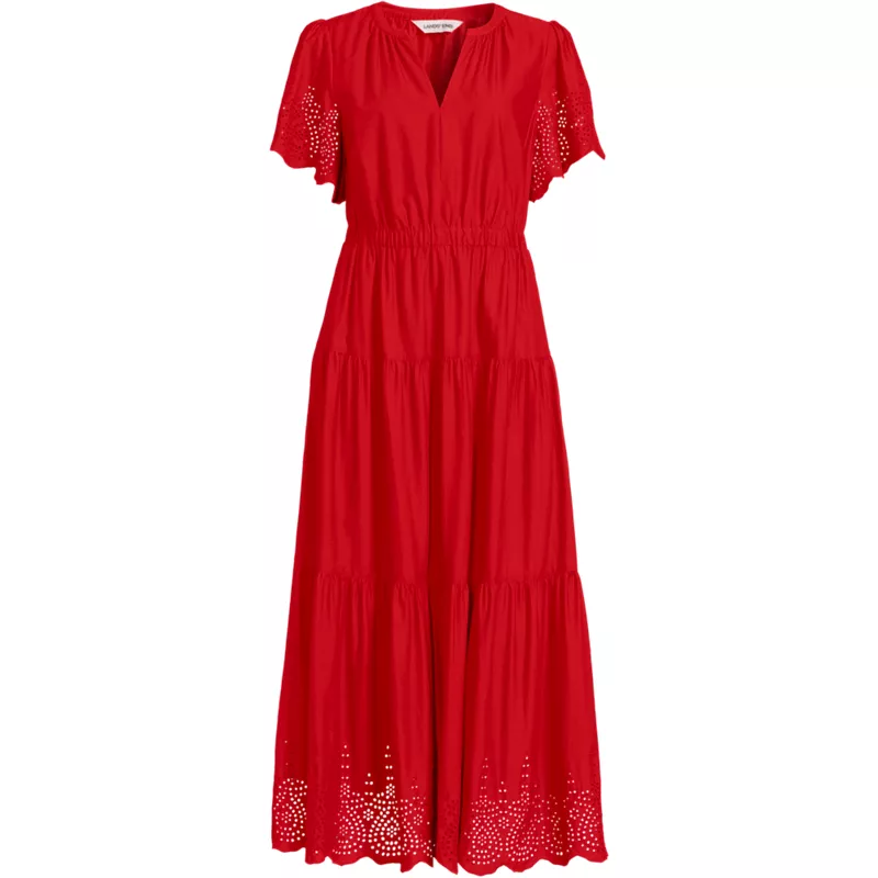 Women's Plus Size Tiered Cotton Poplin Eyelet Maxi Dress, Front