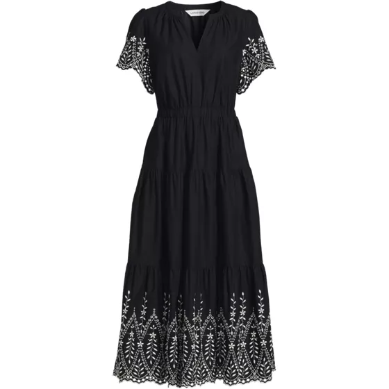 Women's Tiered Cotton Poplin Eyelet Maxi Dress - primary