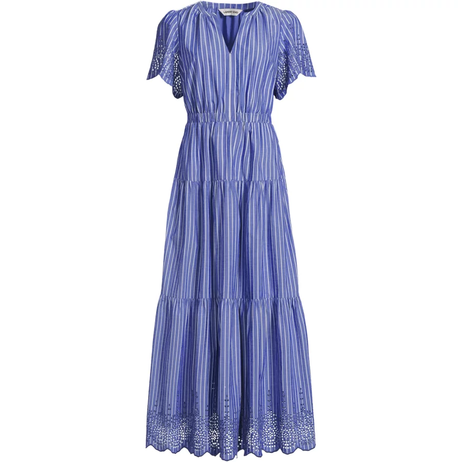 Women's Tiered Cotton Poplin Eyelet Maxi Dress view 3