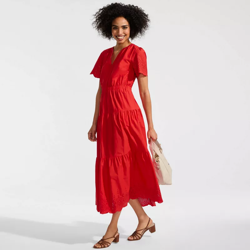Women's Tiered Cotton Poplin Eyelet Maxi Dress, alternative image