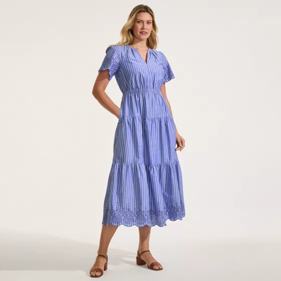 Women's Tiered Cotton Poplin Eyelet Maxi Dress - primary