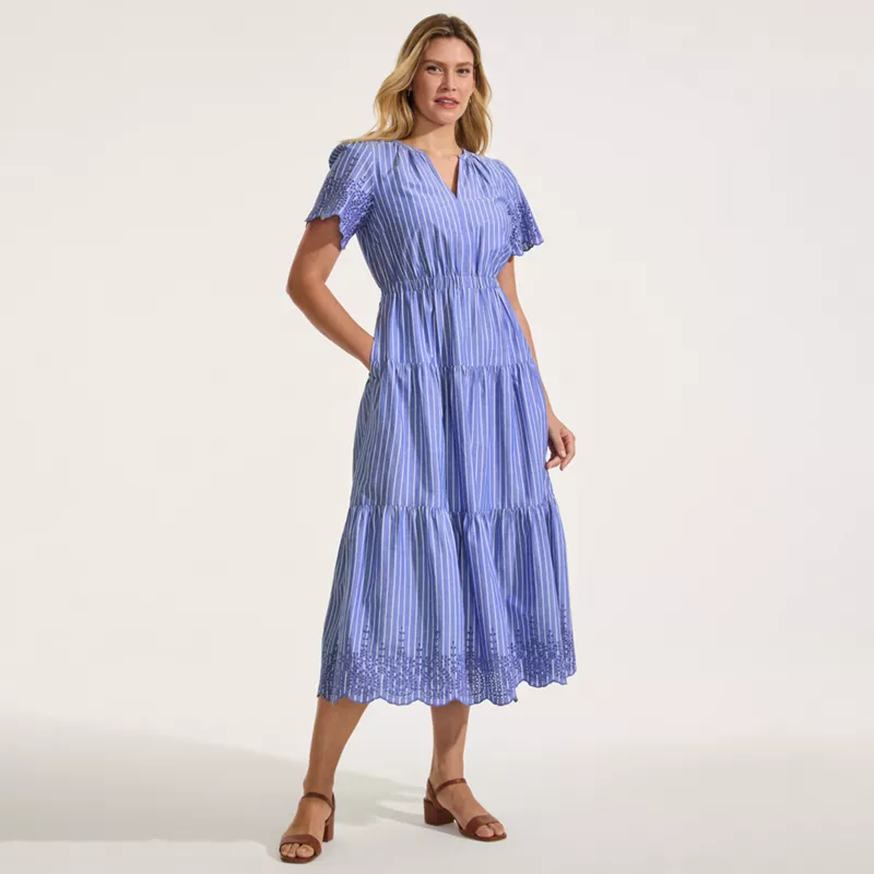 Women's Tiered Cotton Poplin Eyelet Maxi Dress, alternative image