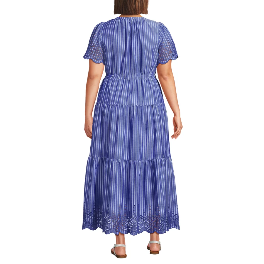 Women's Tiered Cotton Poplin Eyelet Maxi Dress view 7