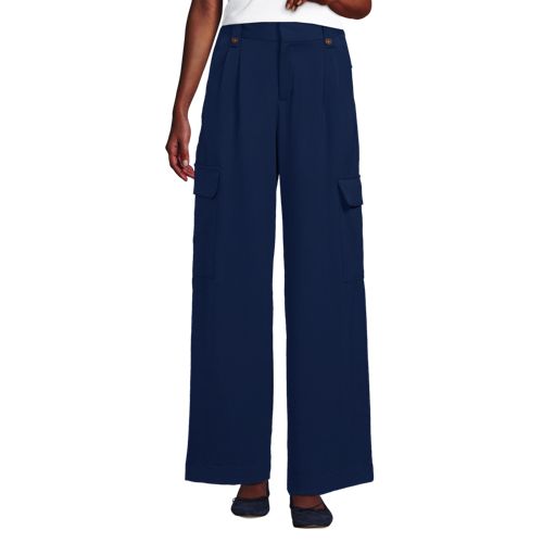  Lands' End Cargo-bundfaltenhose Mit Weitem Bein, Damen, Größe:34 Regular, Blau, Elasthan/viskose/viskose-mischung, By Lands' End 