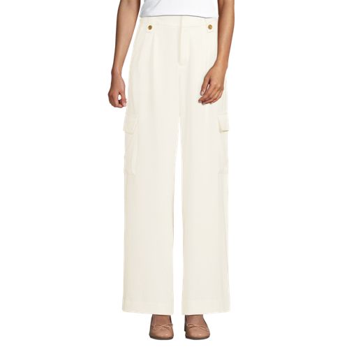  Lands' End Cargo-bundfaltenhose Mit Weitem Bein, Damen, Größe:34 Regular, Weiß, Elasthan/viskose/viskose-mischung, By Lands' End 