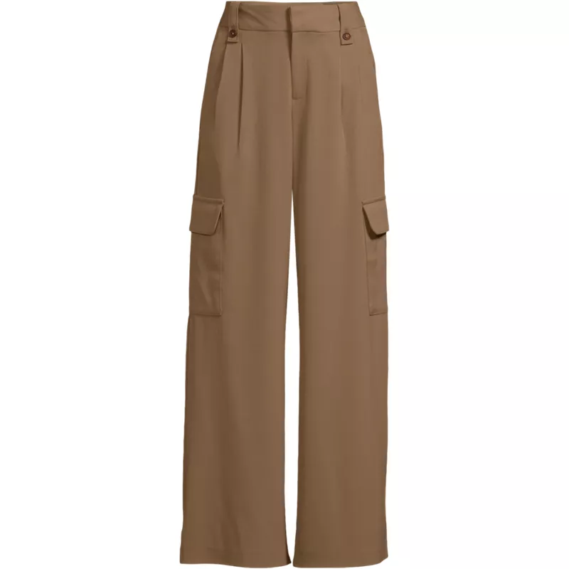 Women's Plus Size Soft Polish Cargo High Rise Wide Leg Pants, Front