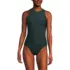 Women's Tugless Shine High Neck Portrait Back One Piece Swimsuit, Front