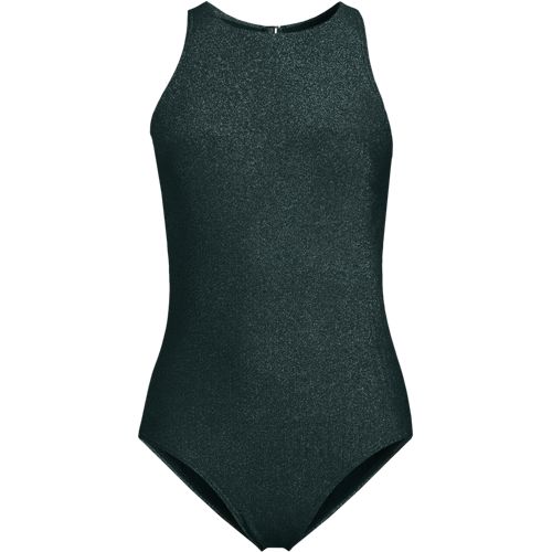 Women's Tugless Shine High Neck Portrait Back One Piece Swimsuit, Front