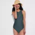 Women's Tugless Shine High Neck Portrait Back One Piece Swimsuit, alternative image