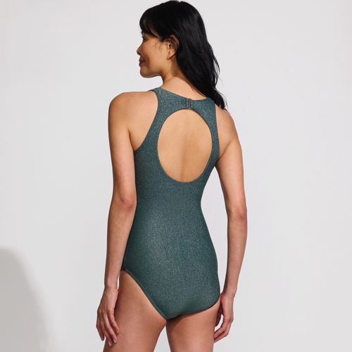 Women's Tugless Shine High Neck Portrait Back One Piece Swimsuit, Back
