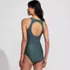 Women's Tugless Shine High Neck Portrait Back One Piece Swimsuit, Back