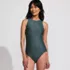 Women's Tugless Shine High Neck Portrait Back One Piece Swimsuit, Front