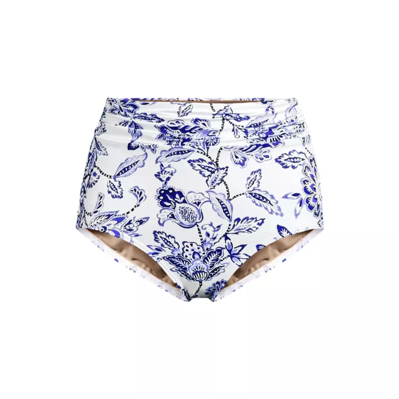 Women's Ruched High Waisted Full Coverage Bikini Bottoms, Front