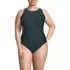 Women's Plus Size Tugless Shine High Neck Portrait Back One Piece Swimsuit, Front