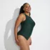 Women's Plus Size Tugless Shine High Neck Portrait Back One Piece Swimsuit, alternative image