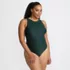 Women's Plus Size Tugless Shine High Neck Portrait Back One Piece Swimsuit, Front