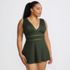 Women's Plus Size Mesh V-neck Mini Swim Dress Swimsuit, Front