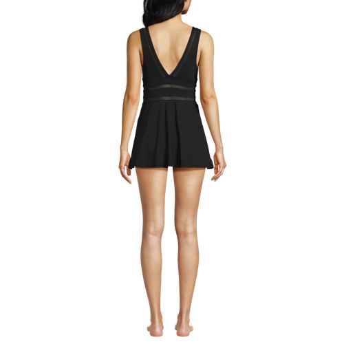 Women's Mesh V-neck Mini Swim Dress Swimsuit, Back