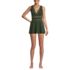 Women's Mesh V-neck Mini Swim Dress Swimsuit, Front