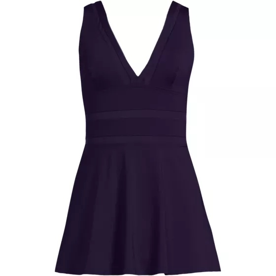 Women's Mesh V-neck Mini Swim Dress Swimsuit - primary