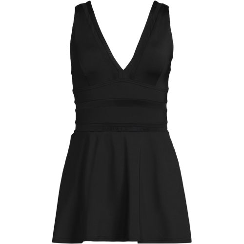 Women's Mesh V-neck Mini Swim Dress Swimsuit, Front
