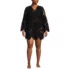 Women's Plus Size Long Sleeve Lace Mini Swim Cover-Up Dress, Front