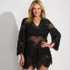 Women's Plus Size Long Sleeve Lace Mini Swim Cover-Up Dress, Front